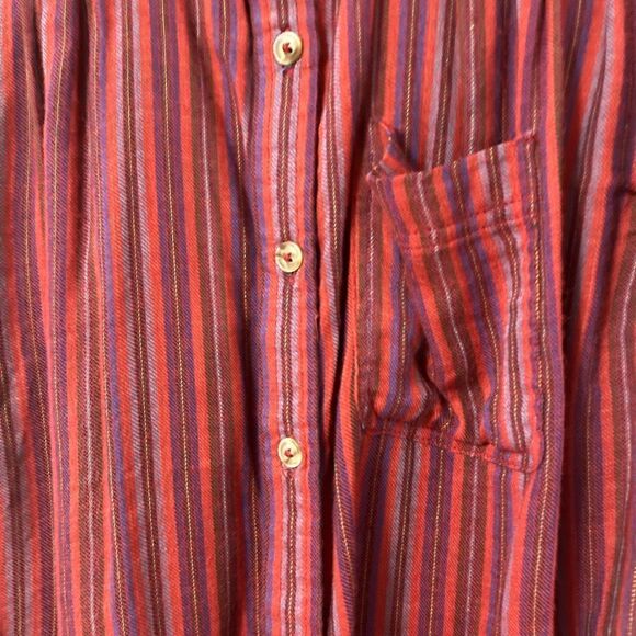 Japna Red Pinstripe Button Down Short Sleeve Blouse XS - Picture 4 of 5